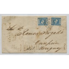 ARGENTINA 1862 GJ 22 PLIEGO CON DOS ESTAMPILLAS CABECITAS DE $ 2 CIRCULADA A CONCEPCION DEL URUGUAY EL 21/9/1863 MUY RARA PIEZA U$ 825++